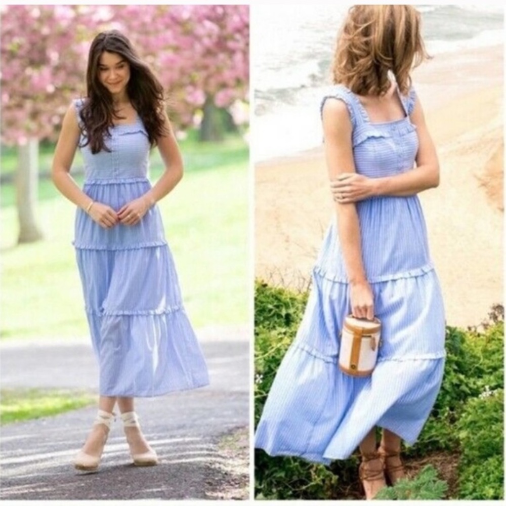 Gal Meets Glam Courtney Rio Tier Ruffle Maxi Dress Blue White Stripe Sz 4